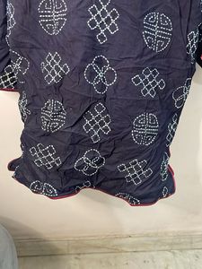 Unique Embroidered Blue Mandarin Collar Top