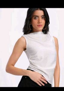 Chic White Sleeveless Drape Top