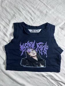 Navy blue Crop Top with Graphic Print