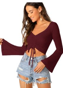 Chic Ruched Bell Sleeve Crop Top🥀