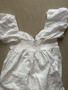 Chic White Eyelet Puff Sleeve Dress