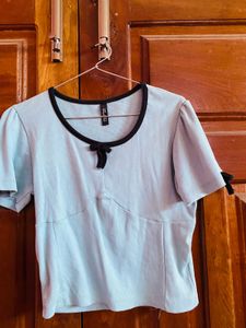 Cute Pastel Blue Ribbed Top