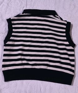 Striped Sleeveless Polo Top