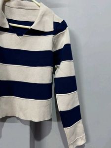 Striped Crop Top with Collar