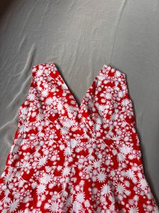 Red Floral V-Neck Dress
