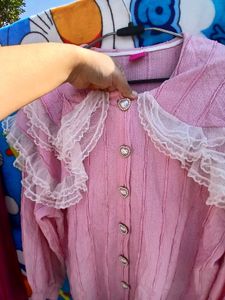 Korean Cute 🎀💕😍Pink Lace Blouse