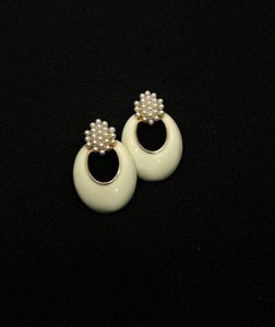 Chic Cream Enamel &amp; Pearl Drop Earrings