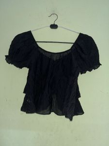 Black Puff Sleeve Tiered Top