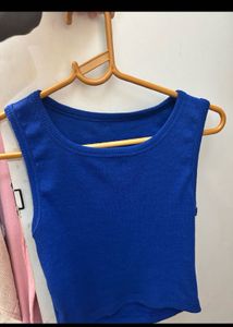 Blue Ribbed Tank Top