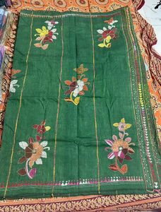 Exclusive Green Kantha Stitch Saree