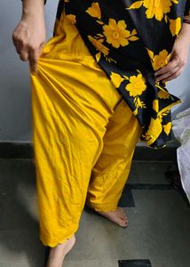 Black &amp; Yellow Floral Kurta Set 3xl cotton pure