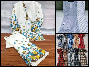 Floral Print Kurta Set with Scarf
