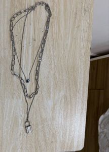 Layered Necklace with Lock &amp; Evil Eye Charm