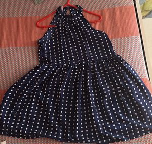 Chic Navy Polka Dot Halter Dress