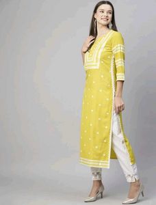 Vibrant Yellow Kurta with White Embroidery