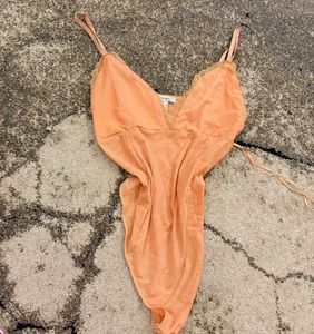 Sexy Coral Lace Trim Bodysuit