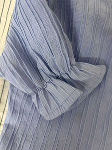 korean Sweet Blue Pleated Puff Sleeve Top