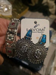 oxidised silver earrings &amp; kada bracelet