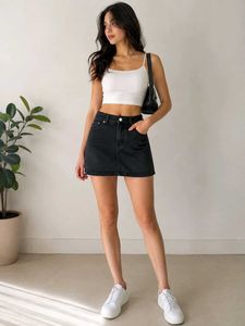 Classic Black Denim Mini Skirt