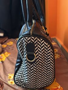 ASTRID Women's Black Textured Canvas Duffle Bag
