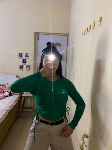 Zara Green Ruched Long Sleeve Top