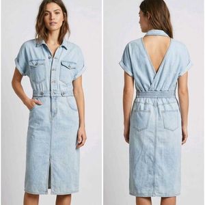 Light Wash Denim Button-Up Midi Dress