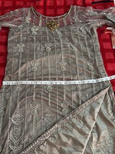 Grey Sequins Shirt With Dupatta