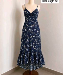 Navy Floral Print Midi Dress