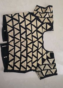 Black Embroidered Velvet Blouse