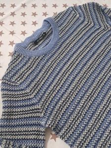 Blue Striped Crochet Sweater