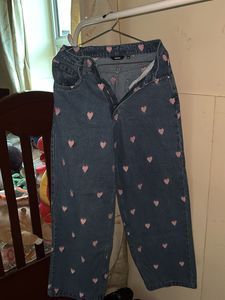 Cute Heart Print Wide Leg Jeans