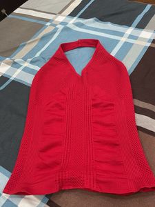 Red One-Shoulder Textured Tank Top