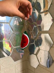 Crocheted Watermelon Slice Keychain