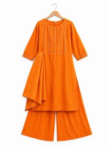 Vibrant Orange Embroidered Kurta Set