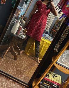 Maroon Glass Work Stitched Top