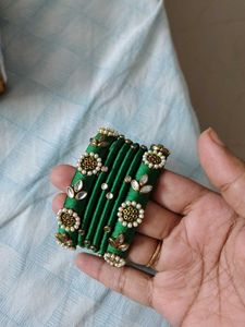 Green Thread Bangles With Earrings