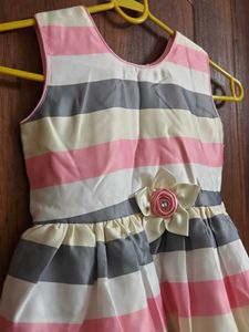 Striped Party Dress with Flower Detail