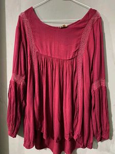 Maroon V-Neck Long Sleeve Top
