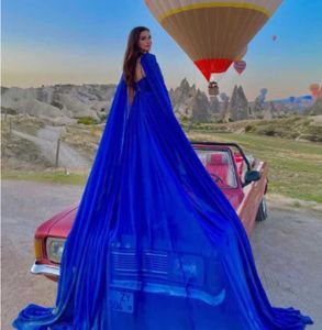 Royal Blue Flowy Cape pre wedding Gown