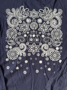 Navy Blue Graphic Print Long Sleeve Top