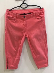Pinkish Orange 3/4th Short Jeans For Women