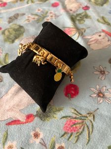 Gold Charm Bracelet with Elephant &amp; Pineapple