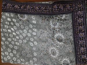 Elegant Grey Embroidered Saree