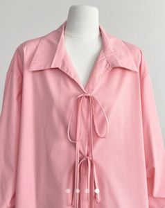 Pink Tie-Up Collared Shirt