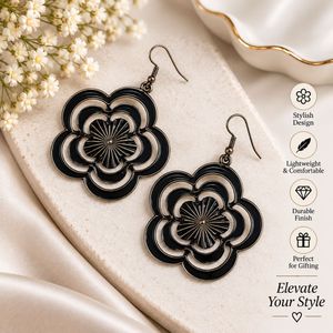 Unique Black Flower Earrings