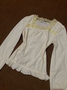 Cream Lace Trim Long Sleeve Top