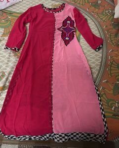 Pink & Red Colorblock Kurta