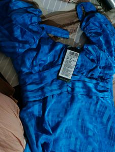 New Stunning Blue Puff Sleeve Mini Dress