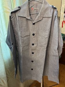 Men's Grey Striped Button-Up Shirt