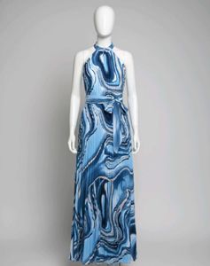 Blue Marble Print Maxi Dress